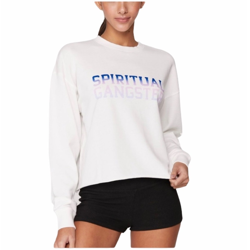 Spiritual Gangster White Mazzy Logo Cropped Sweater XS NWT